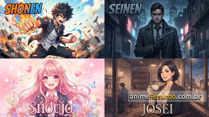 🎯 Diferença entre Shonen, Seinen, Shoujo e Josei